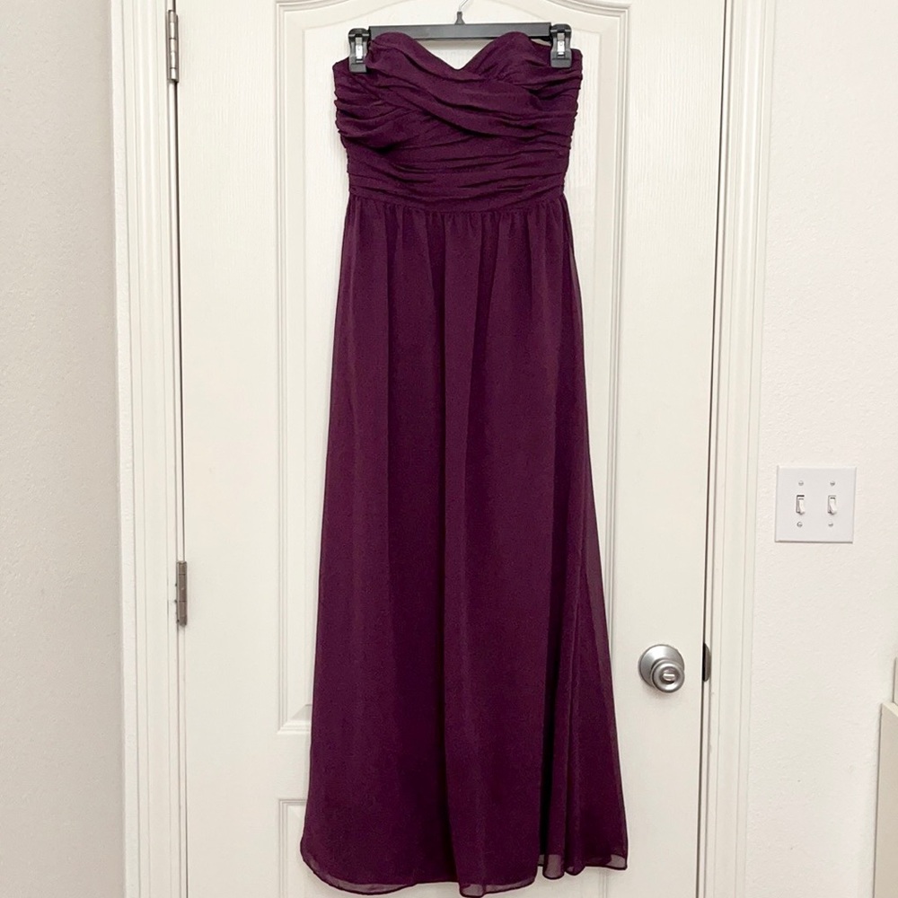 Alfred Angelo strapless grape purple bridesmaid dress